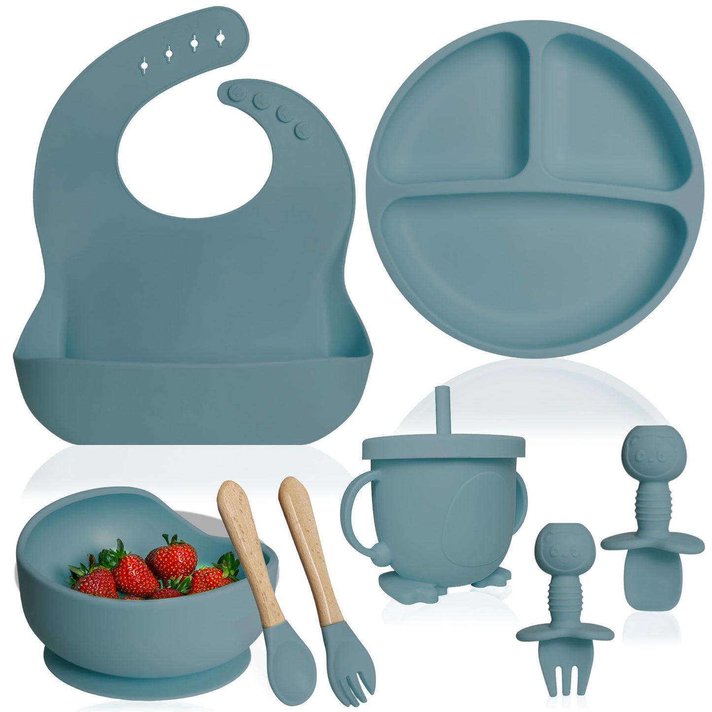 Bluet B- Silicone Baby Feeding Set - Baby Led Weaning Supplies - Baby Spoons, Suction Bowl - Plate - Baby Utensils - Silicone Fe