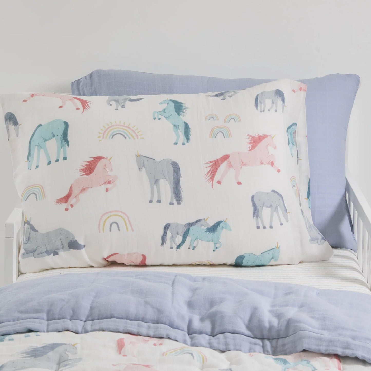 Little Unicorn Standard Pillowcase 2 Pack | Super Soft & Breathable Muslin Fabric | Snug Envelope Closure (Unicorns)