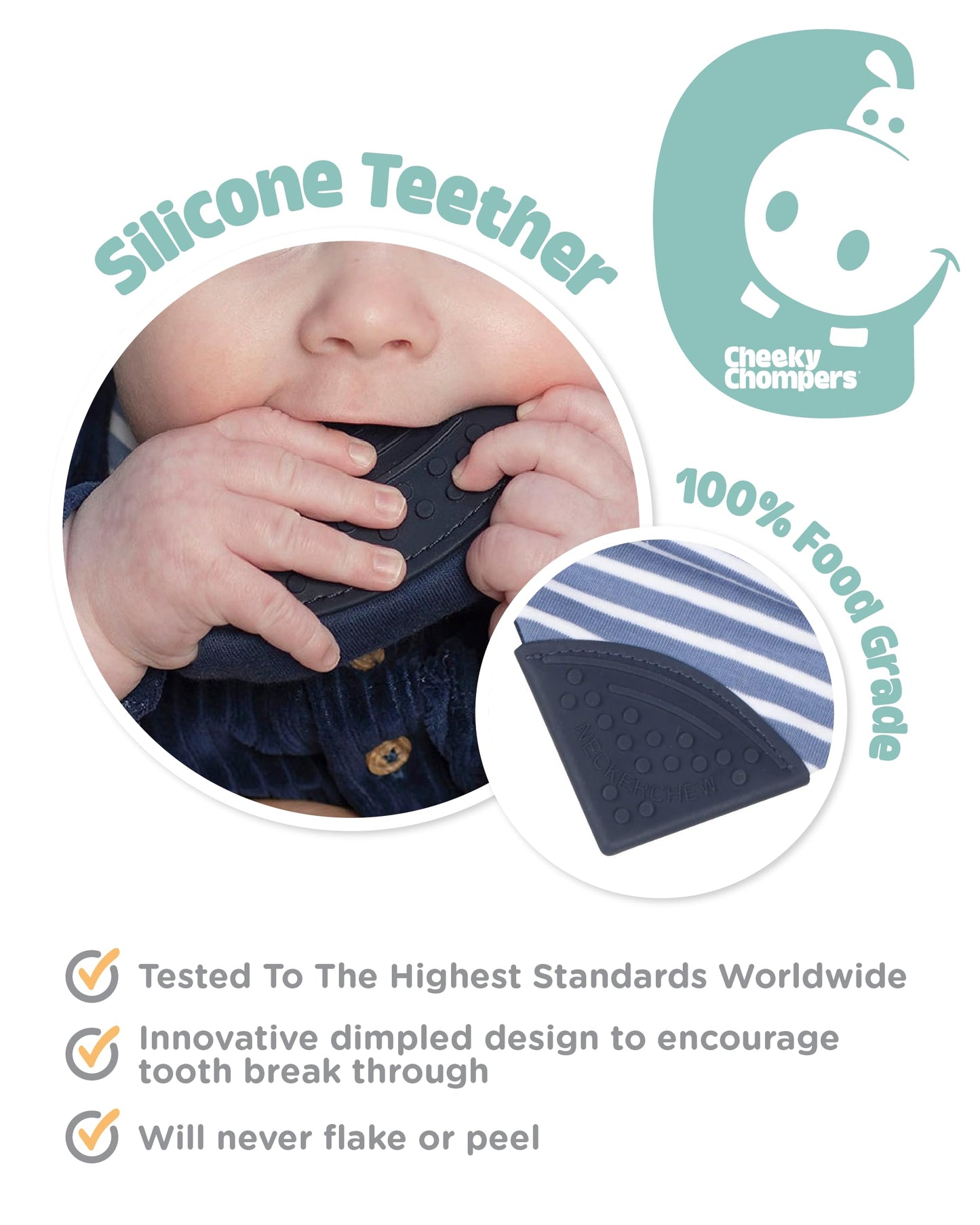 Cheeky Chompers 2-In-1 Baby Dribble Bib With Soft Silicone Teether, Reversible Bandana Style, Innovative Dimple Design Soothes G