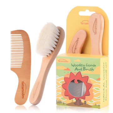 Yarramodes Baby Goat Hair Brush And Comb Set For Newborns & Toddlers| Eco-Friendly Safe Brush | Natural Wooden Comb | Soft Brist