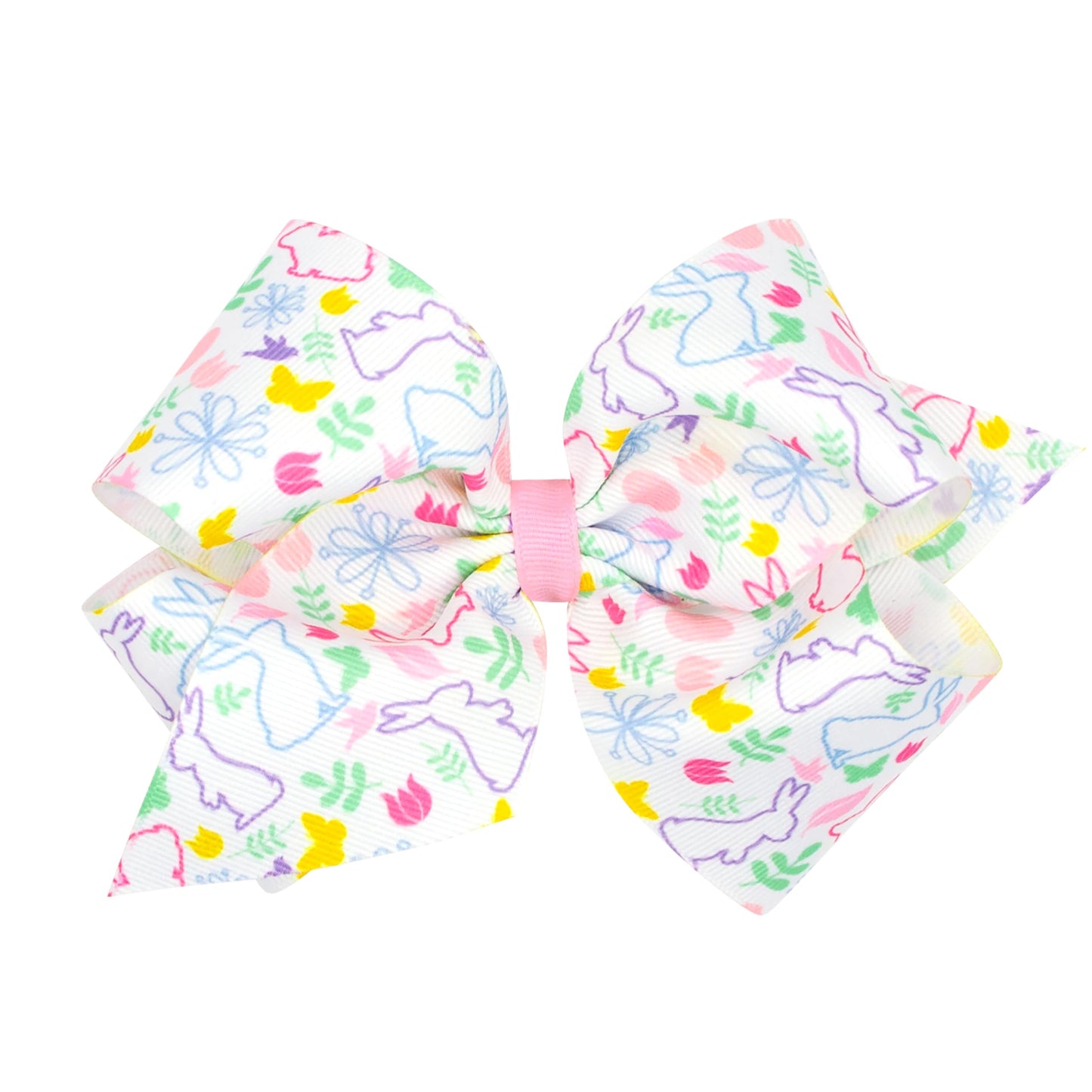 Wee Ones Girls' Easter Print Grosgrain Hair Bow on Wee Stay no-slip clip, handmade, King, Spring Multicolor Print