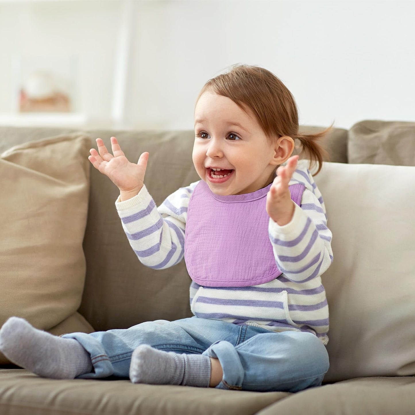 Poikshark 6-Pack Muslin Baby Bibs For Unisex Boys Girls, Soft Cotton Baby Drool Bibs, Solid Colors, Drooling And Teething Bibs F