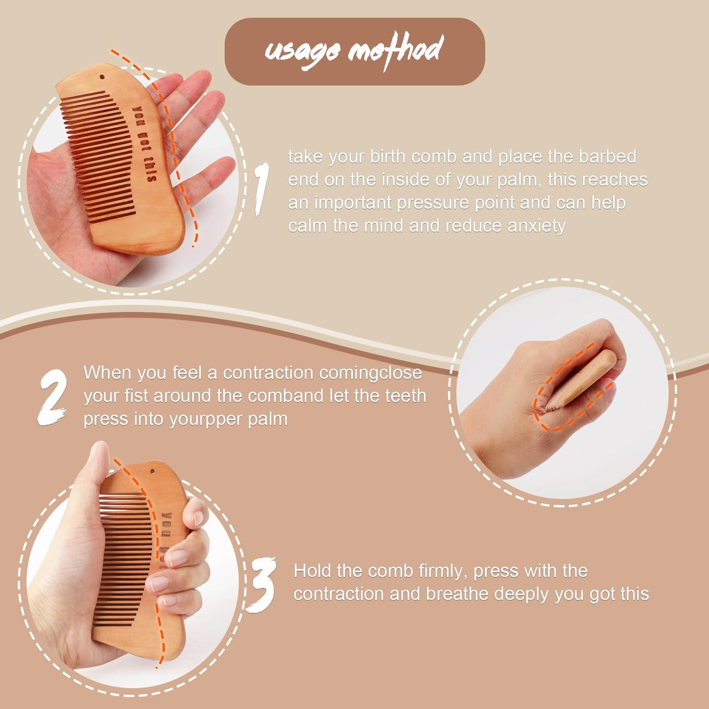 Vzznn Birthing Comb For Women Labor, Wood, Relief Of Pregnancy Contractions And Pregnancy Pain (Designed By Moms For Moms)