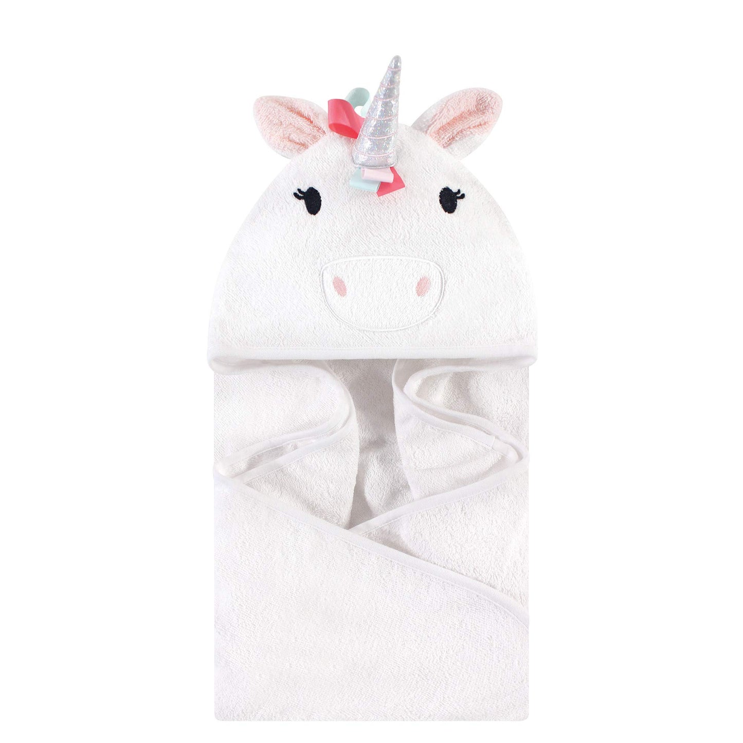 Hudson Baby Unisex Baby Cotton Animal Face Hooded Towel, Rainbow Unicorn, One Size