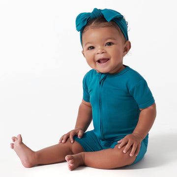 Gerber Unisex Baby Buttery Soft Short Sleeve Romper With Viscose Made From Eucalyptus, Teal, 6-9 Months