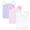 Dreshow Bqubo 3 Pack Newborn Hospital Hat Infant Baby Hat Cap With Double Pom-Poms Soft Cute Nursery Beanie