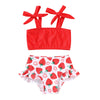 Toddler Girls Two Pieces Swimsuit Color Block Stripe Swimwear Summer Beach Bathing Suit 18M-5T(Red#Strawberry 2-3T)