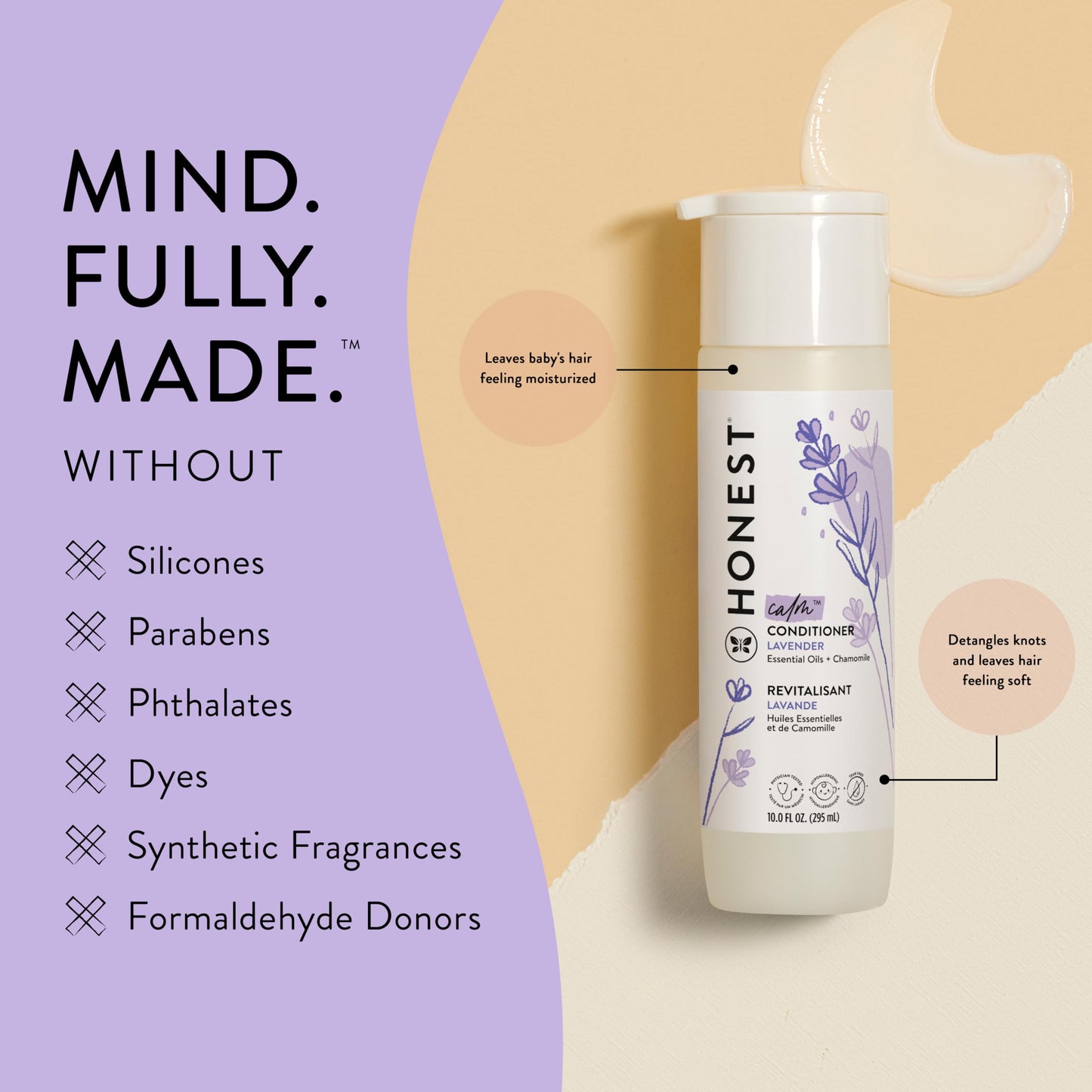 The Honest Company Silicone-Free Conditioner | Gentle For Baby | Naturally Derived, Tear-Free, Hypoallergenic | Lavender Calm, 1