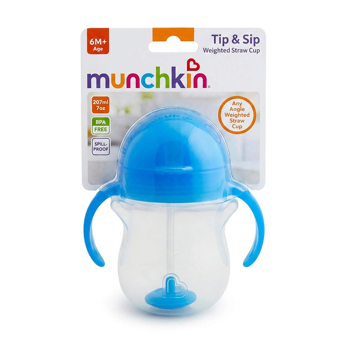 Munchkin Click Lock Tip & Sip Weighted Straw Cup, 208 ml, BPA Free, Blue