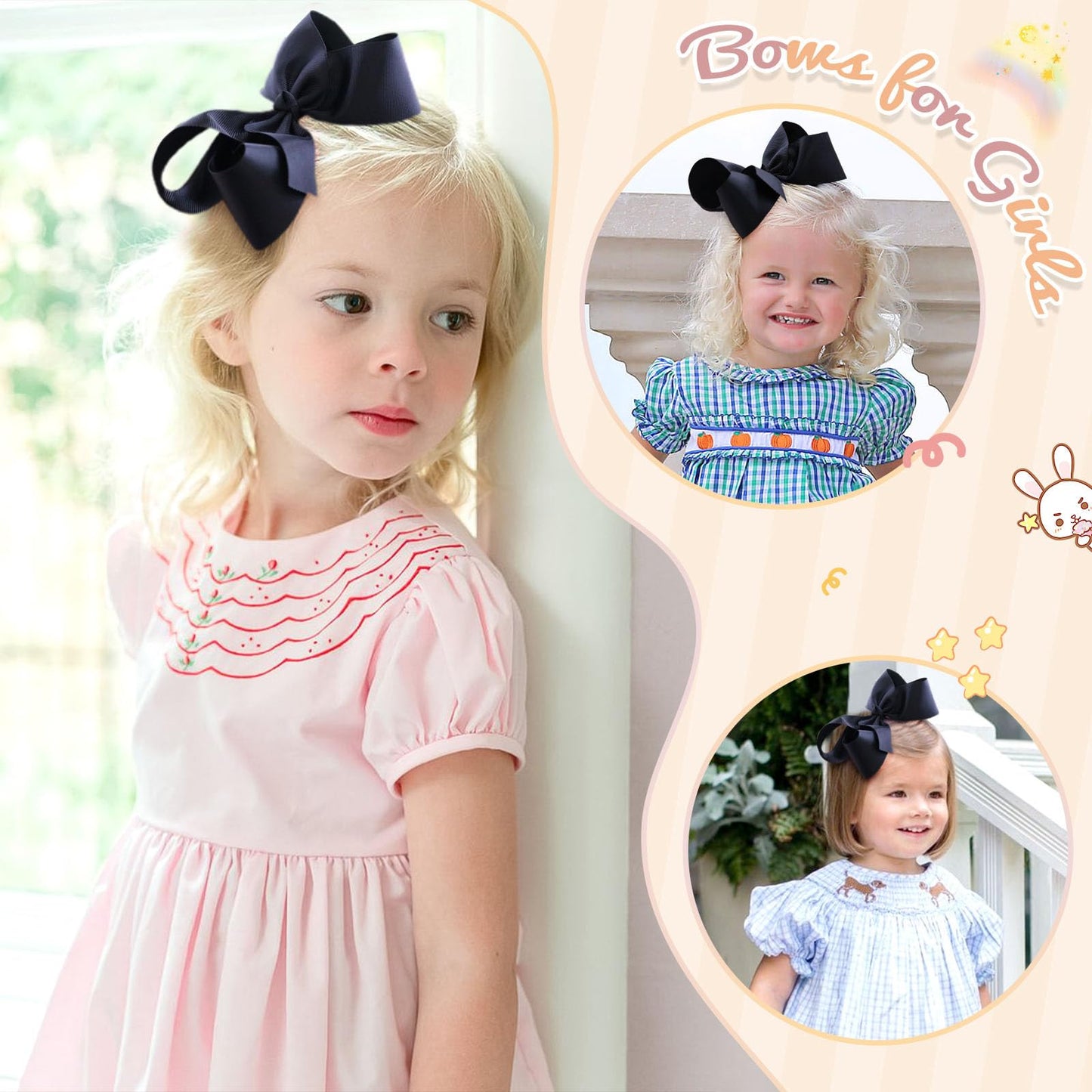 2Pcs Oaoleer Black Layered Grosgrain Ribbon Alligator Clips Hair Barrettes For Baby Girls, Infants, Toddlers, Kids, And Teens (6