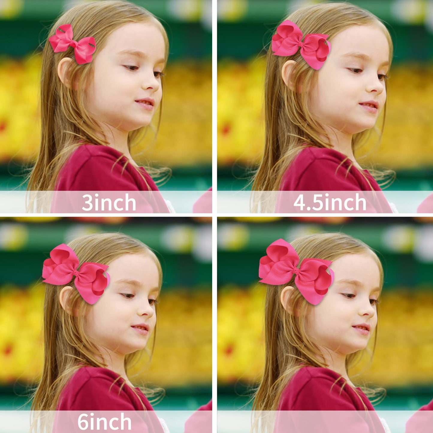 Oaoleer 8Pcs Hair Bows For Girls Hot Pink Grosgrain Ribbon Boutique Bow Alligator Clips Hair Accessories For Toddlers Little Gir