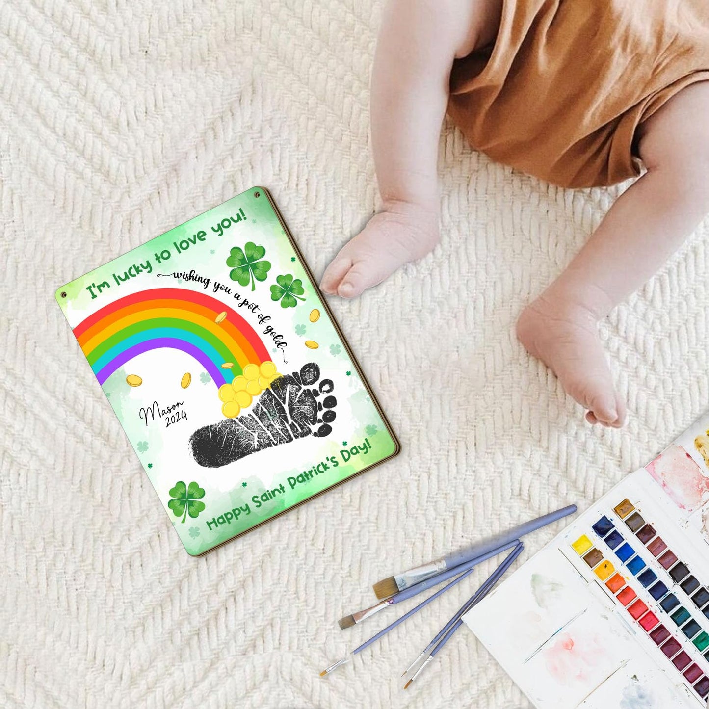 Diy Baby'S First St Patricks Day Footprints Art Sign, St. Patrick'S Day Craft Newborn Keepsake, Baby Footprint St Patricks Birth