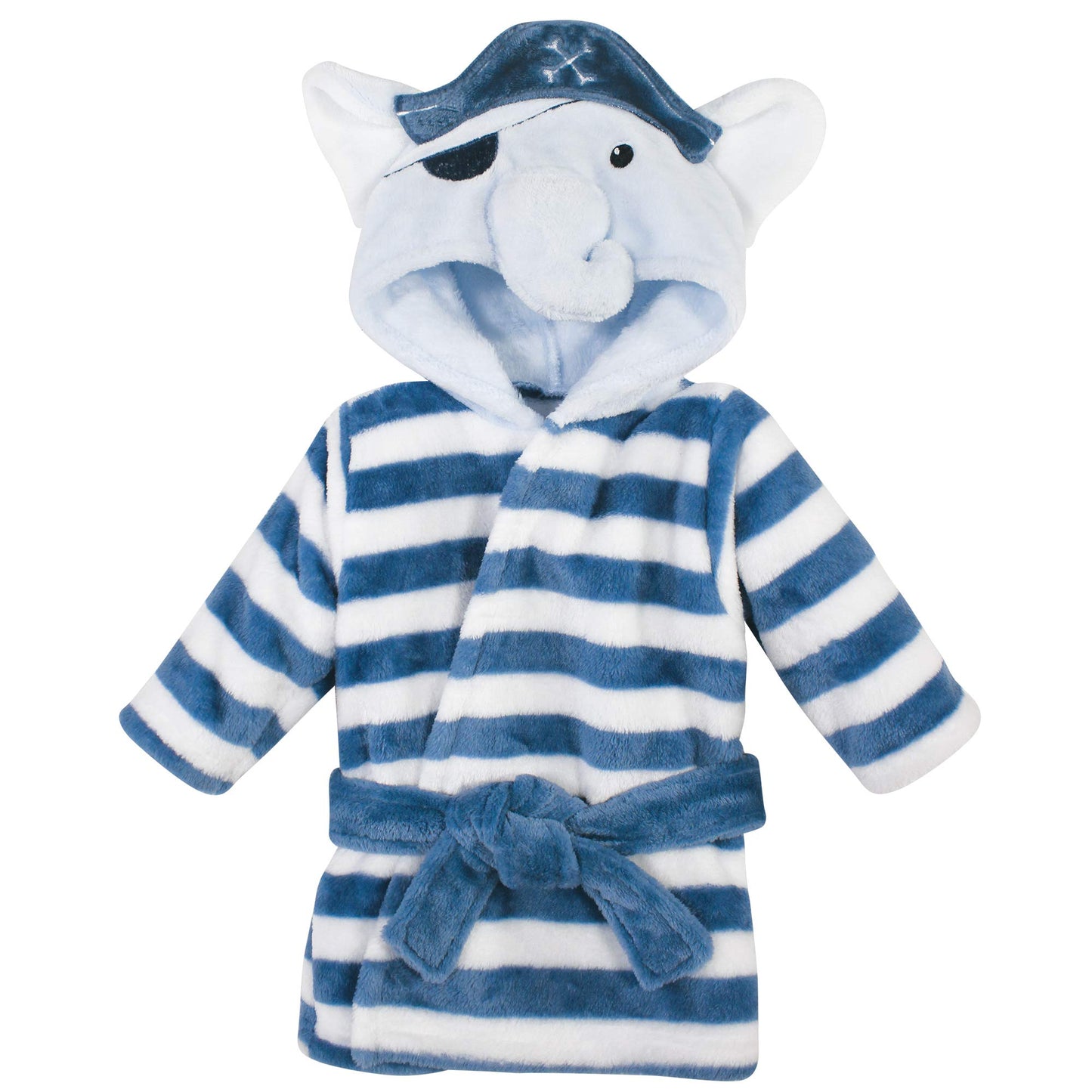 Hudson Baby Unisex Baby Plush Animal Face Bathrobe, Pirate Elephant, 0-9 Months