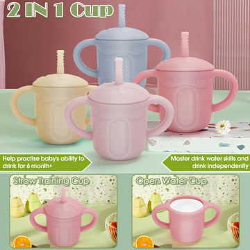 Esofficce Silicone Baby Straw Cup, 9.56 Oz Baby Sippy Cup With Straw And Handle, Silicone Training Cup & Straw For Toddlers,Sili