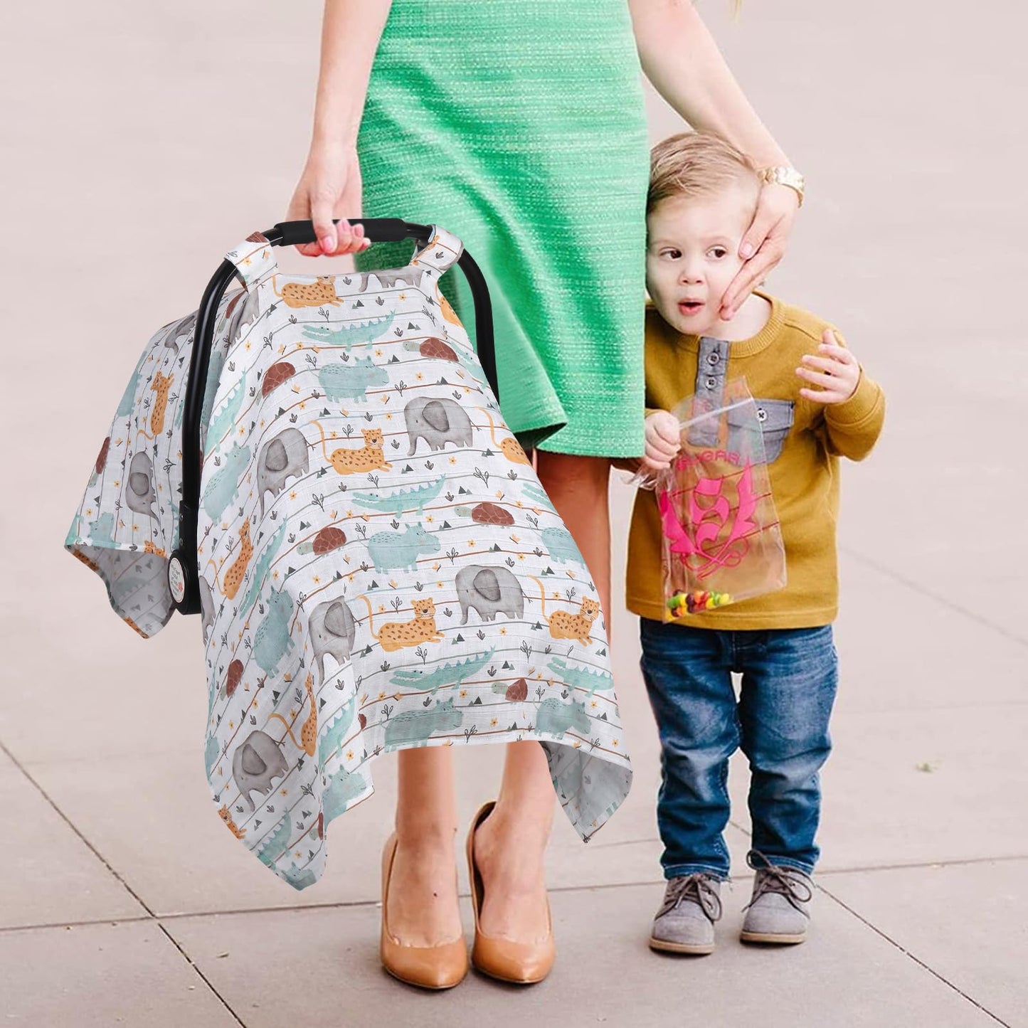 Metplus Muslin Carseat Cover For Babies,Breathable Infant Carseat Cover Lightweight Baby Carrier Cover For Girls Boys, Fit Sprin