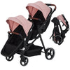 Garvee Tandem Stroller, Double Bassinet Stroller for Newborn and Toddler Twins, Reversible Seat Adjustable Canopy, One-Hand Fold