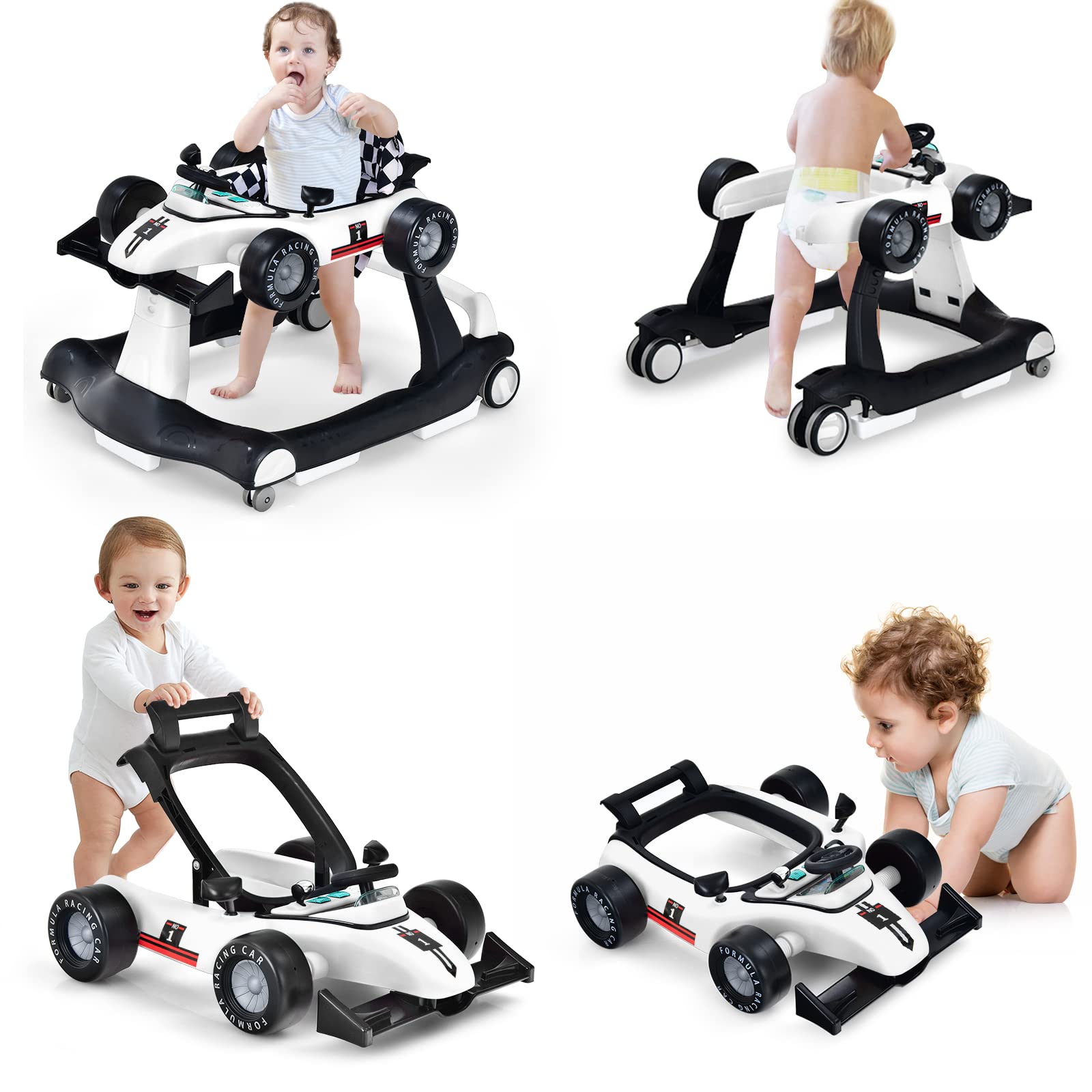 Honey Joy 4-In-1 Baby Walker, Activity Push Walker W/3 Adjustable Heights, Smooth Wheels W/Adjustable Speed, Padded Seat, Music