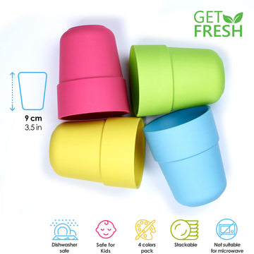 Bamboo Kids Cups, 4 Pack Set, Stackable Bamboo Drinking Cups, Bamboo Kids Dinnerware Set, Bamboo Toddler Cups, Dishwasher Safe A