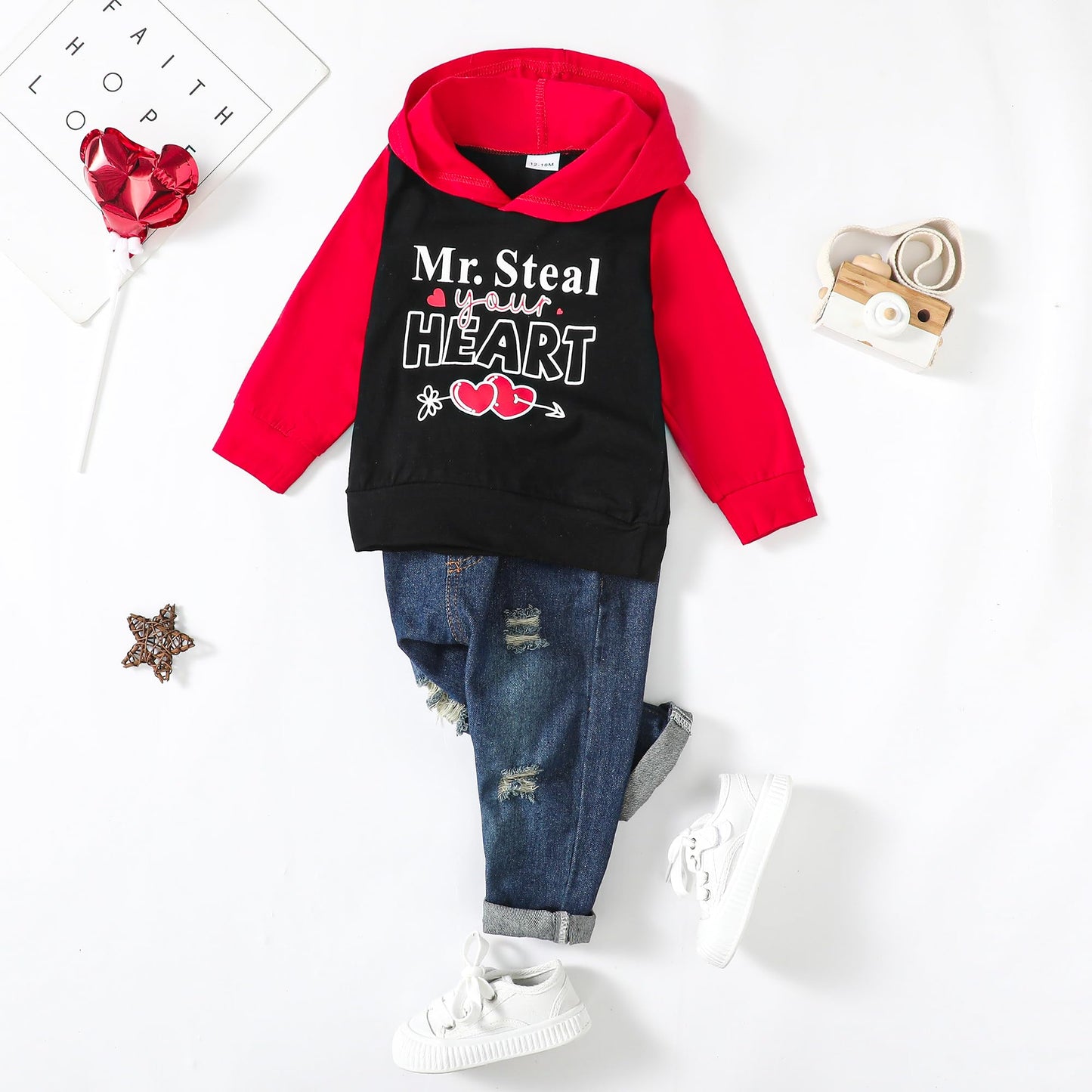 Nzrvaws Baby Boy Clothes 4T Toddler Boy Outfits Valentines Day Hoodie Shirt Ripped Jeans Clothing Infant