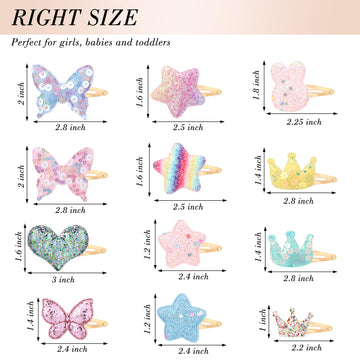 Obeoby 24 Pack Hair Clips For Girls, Star Crown Butterfly Shaped Hair Barrettes Metal Snap Hair Clips Hair Accessories For Baby