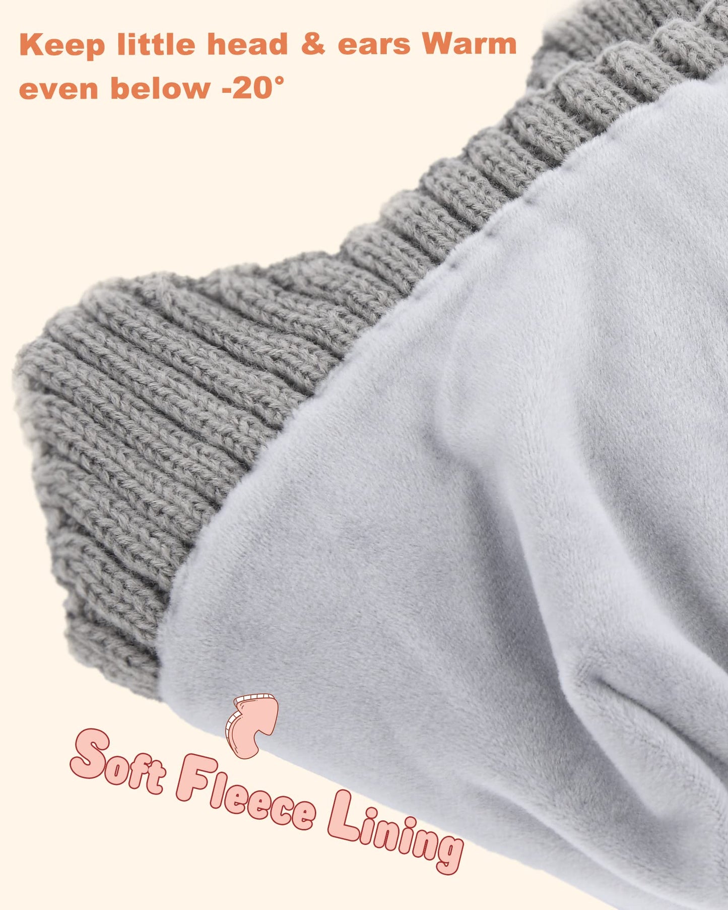 Baby Beanie Fleece Lined Toddler Winter Hat With Ear Flaps Little Girls Boys Warm Hats Cute Beanies For Kids Gray