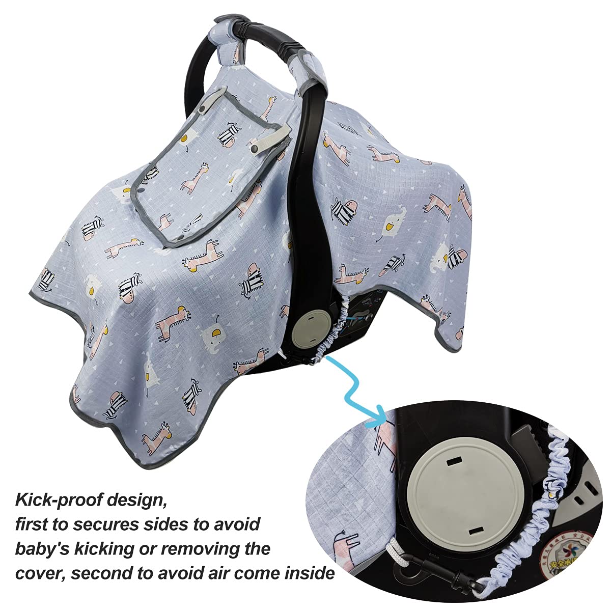 Icopuca Car Seat Covers For Babies, Kick-Proof Carseat Cover Girls/Boy, Carseat Canopy With Window, Light Weight Muslin, Breatha