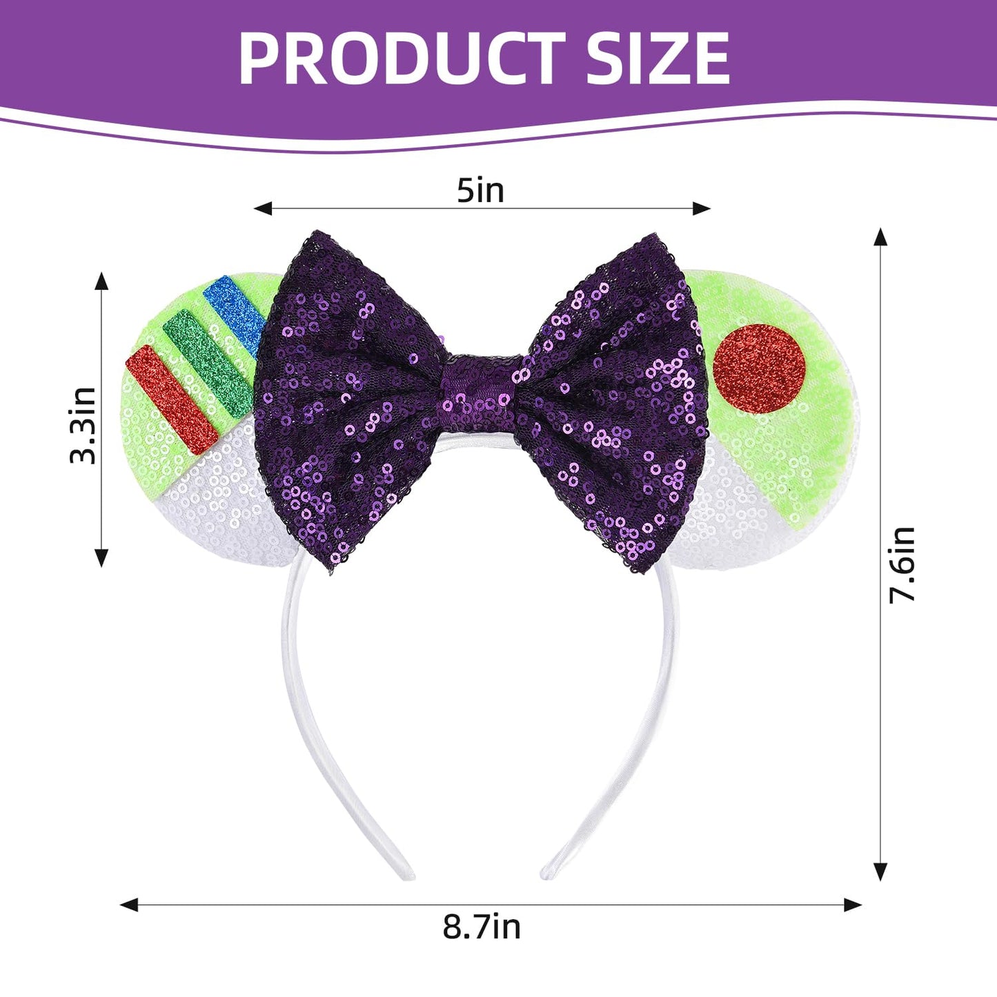 Seamoy Minnie Ears Headband, Yellow Mouse Ears, Sparkle Silver Princess Ears For Women Girls (Buzz Light Year)