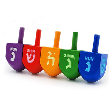 The Dreidel Company Wood Multi-Colored Dreidels Medium Sized Hanukkah Draydels With English Transliteration (30-Pack)