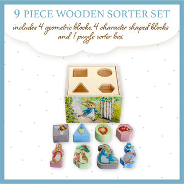 KIDS PREFERRED Beatrix Potter Peter Rabbit Wooden Shape Sorter for Toddlers, Includes 8 Pieces, Multicolor