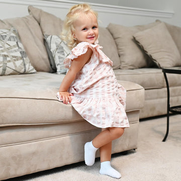 Jakidar 12 Pair Baby Toddler Socks Non-Slip Grip Cotton Ankle Socks For Boys Girls Non Skid Soles For Infants Kids, Pink White,6