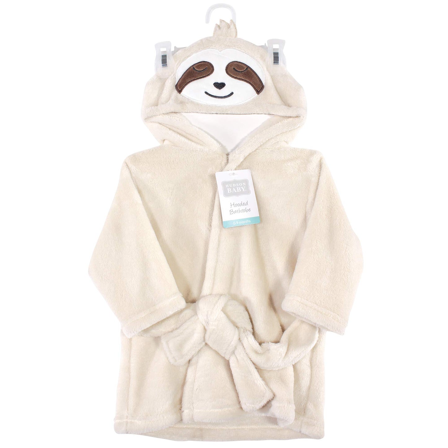 Hudson Baby Unisex Baby Plush Animal Face Bathrobe, Sloth, 0-9 Months