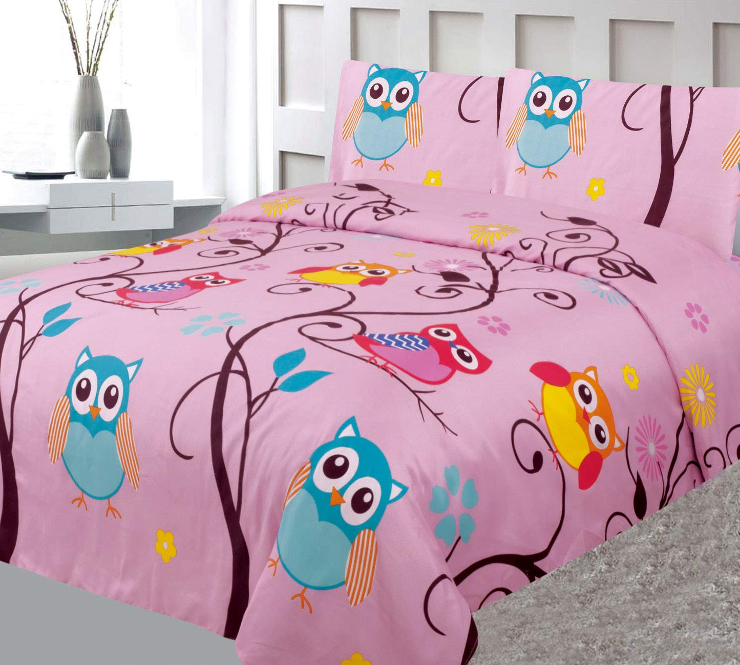 Sapphire Home 8 Piece Owl Bedding Set For Girls, Kids Bed In A Bag, Comforter Set With Bed Sheets, Pillow Case, Toy Pillow, Todd