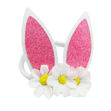 Baby Girls Headband Bunny Rabbit Ears With Satin Flowers For Easter Day Gift Jhe02 (Flower-White)