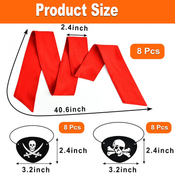 24 Pcs Halloween Pirate Party Supplies, Pirate Accessories Include 8 Red Pirate Head Bandana Tie Headband Sports Headwear Ties 1