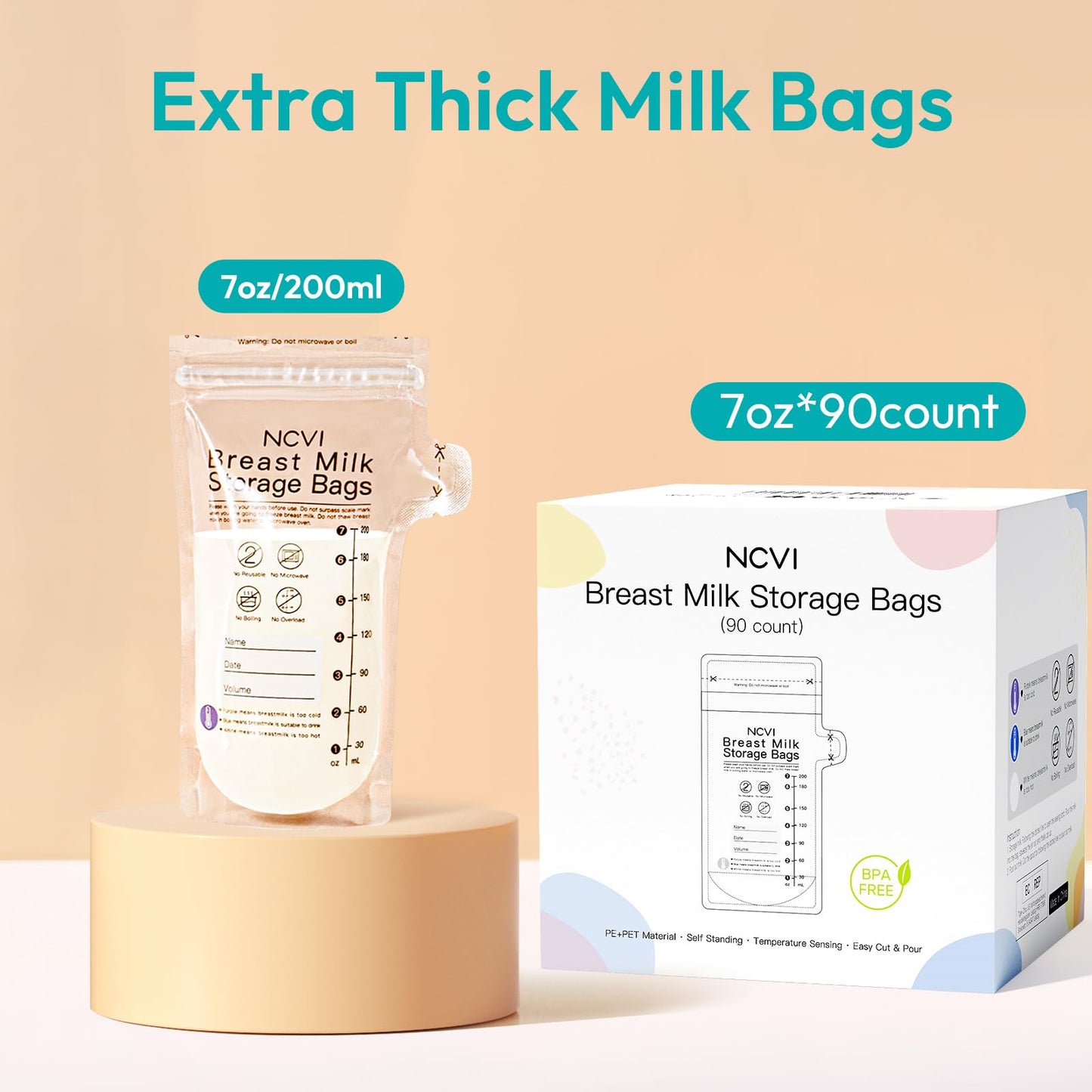 Ncvi Breastmilk Storage Bags, 25 Count Milk Storage Bags For Breastfeeding, 7Oz Breast Milk Storage Bags With Temp-Sensing, Doub