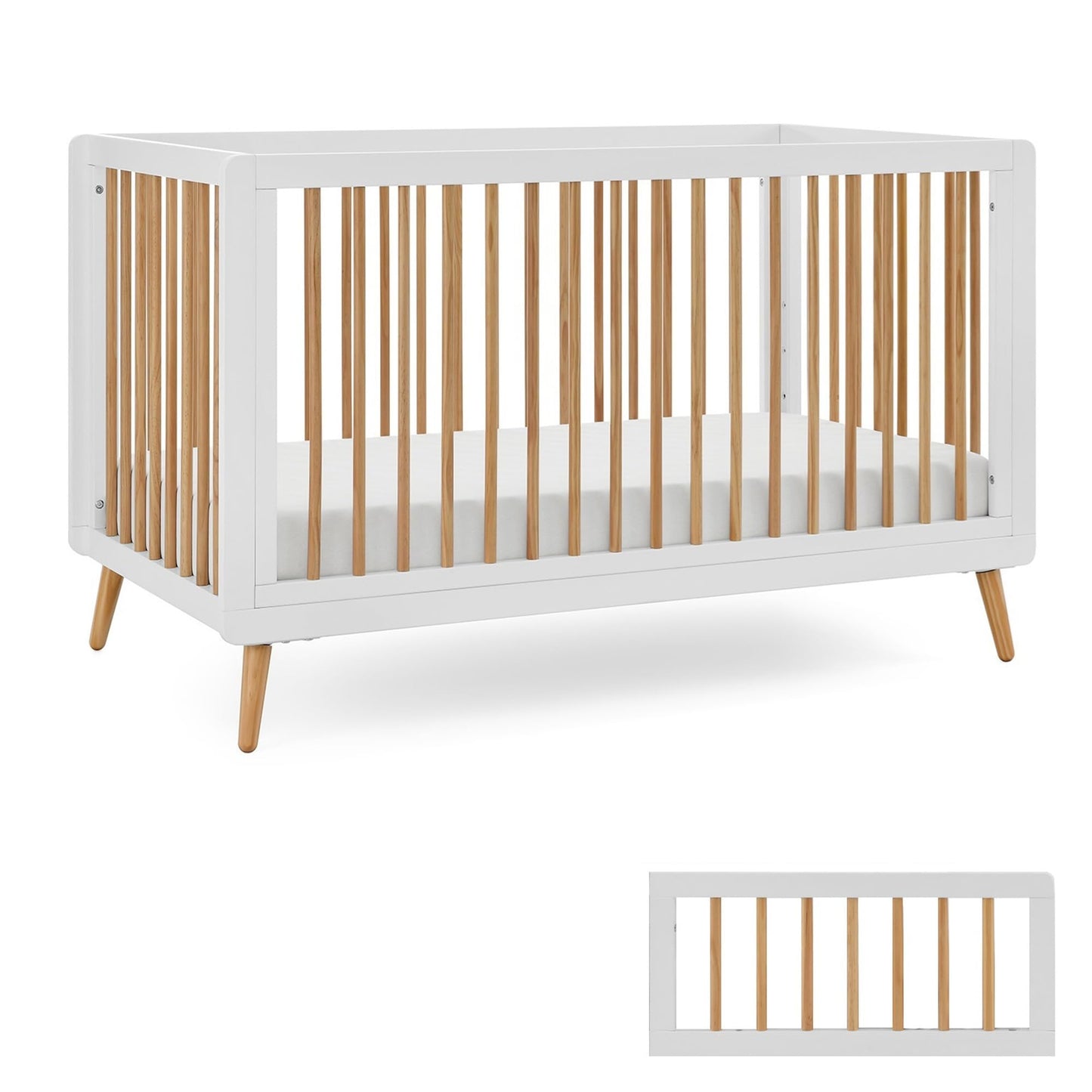 Albert Baby Tatum 3-in-1 Convertible Crib - Included Toddler Guard Rail, White/Natural Finish, Adjustable Mattress Height, Conve