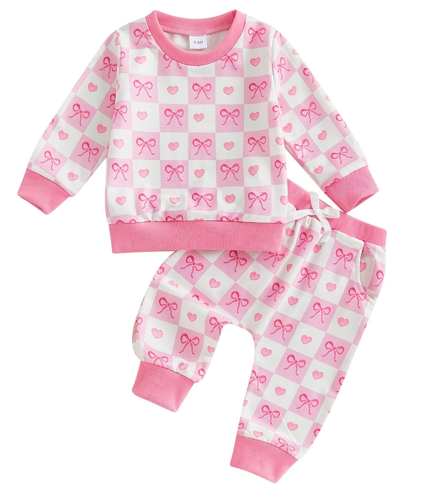 TheFound Toddler Girl Boy Valentines Day Outfits Heart Truck Print Long Sleeve Sweatshirts Long Pants Newborn Baby Clothes (Pin