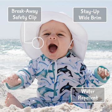 Jan & Jul Beach Bucket Hat For Baby Toddler With Strap (M: 6-24 Months, White)