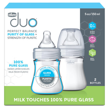 Chicco Duo 5Oz. Hybrid Baby Bottle With Invinci-Glass Inside And Plastic Outside | Dishwasher, Bottle Warmer, And Electric Steri