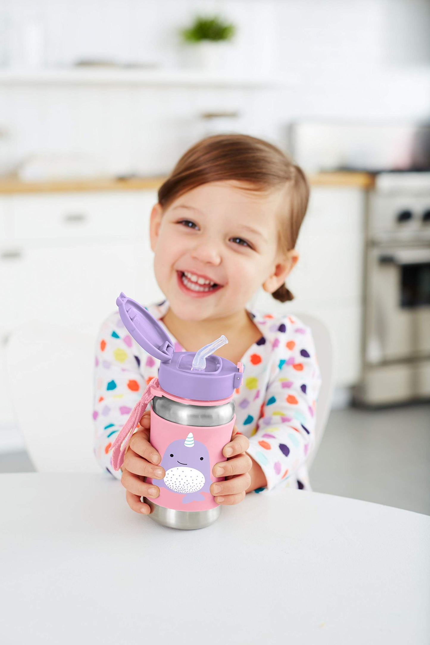 Skip Hop Toddler Sippy Cup With Straw, Zoo Stainless Steel Straw Bottle, Narwhal
