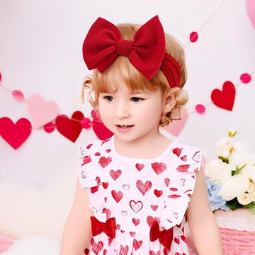 Yanjie Valentines Bows Baby Girl Headband Red Bow Baby Pink Headband Heart Newborn Wide Hairbands Valentines Gift Handmade Hair