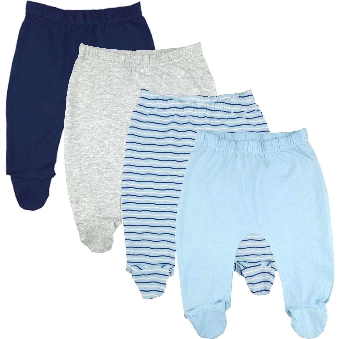 123 Bear Baby Soft Cotton Spandex Pants with Feet Multipack (Blue A 4pk, 3-6 Months)