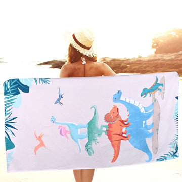 Livilan Dinosaur Beach Towel For Kids, 24 X48 , Microfiber, Quick Dry, Sand Free, Lightweight, Thin, Perfect For Girls, Boys