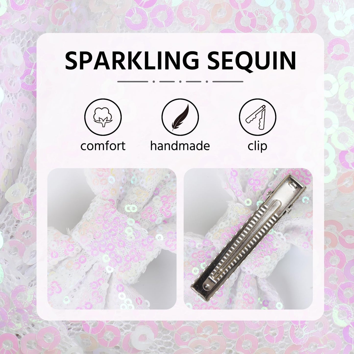 Lanmerry Hair Bow Clip For Girls, 5 Inches Sequins Large Bow With Alligator Clip, Hair Accessories For Women Teens Babies Toddle