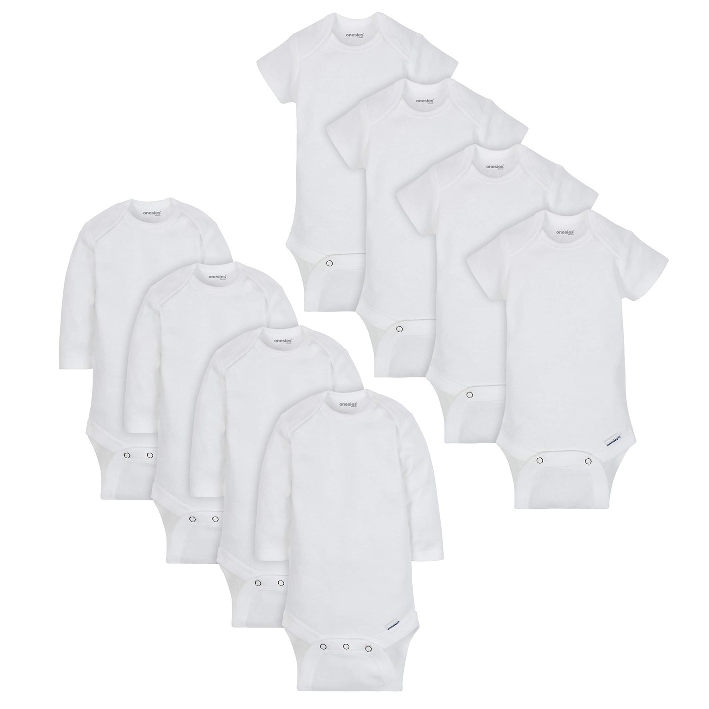 Onesies Brand Unisex Baby 8-Pack Mix & Match Bodysuits, White Short & Long Sleeve, 3-6 Months