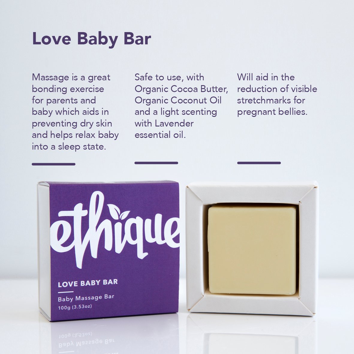 Ethique Love Baby Bar Solid Massage Bar To Prevent Dry Skin - Plastic-Free, Vegan, Cruelty-Free, Eco-Friendly, 3.53 Oz (Pack Of