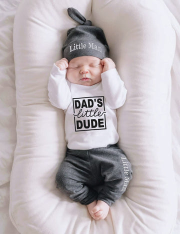 Baby Boy Clothes 3-6 Months Clothes Set Dad Little Dude Long Sleeve Romper Soft Cotton Pant Hat Infant Boy Clothes