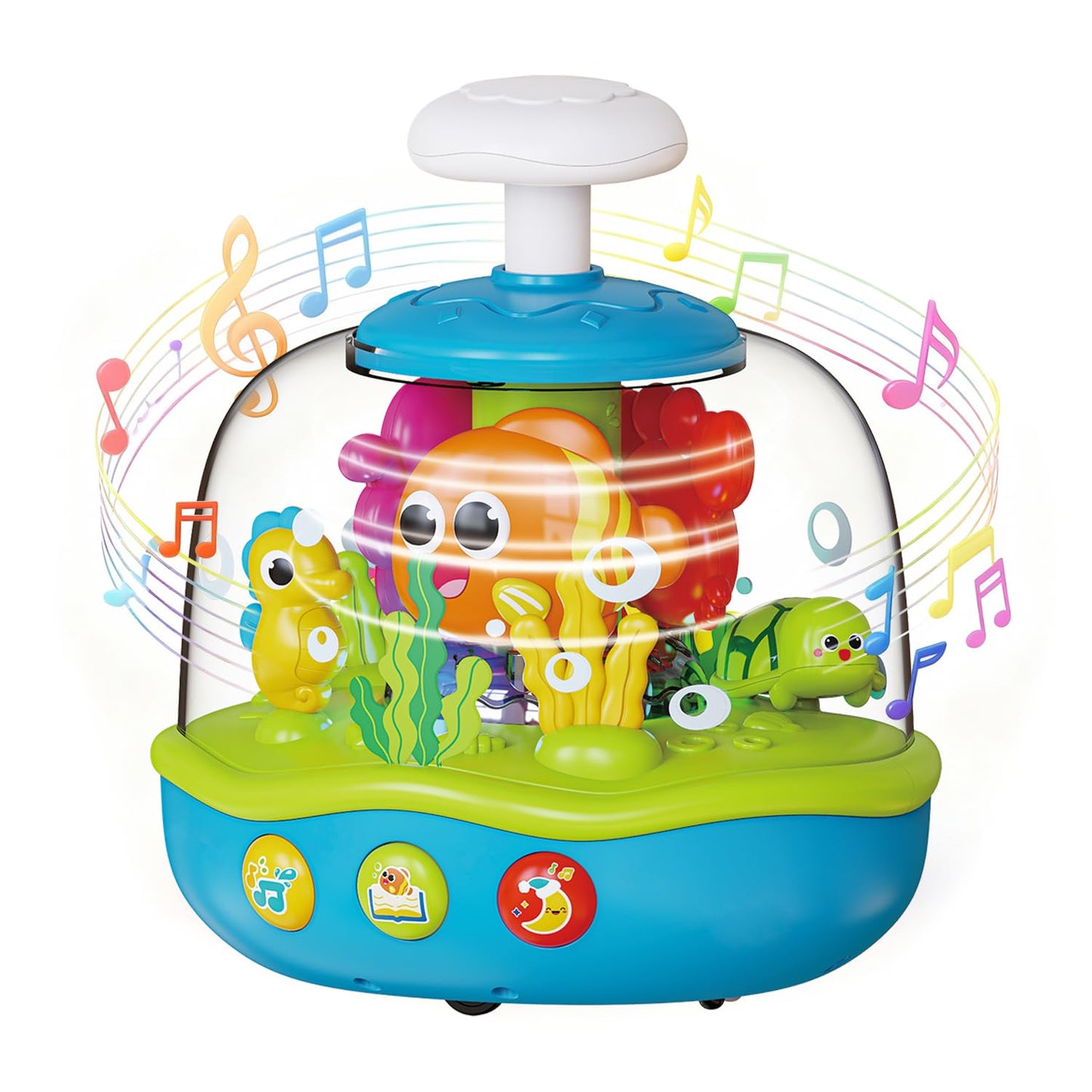 MoraBaby Baby Toys 6-12-18 Months, Press & Spin Ocean Musical Light Up Toy | Bilingual Learning Educational Cause and Effect Toy