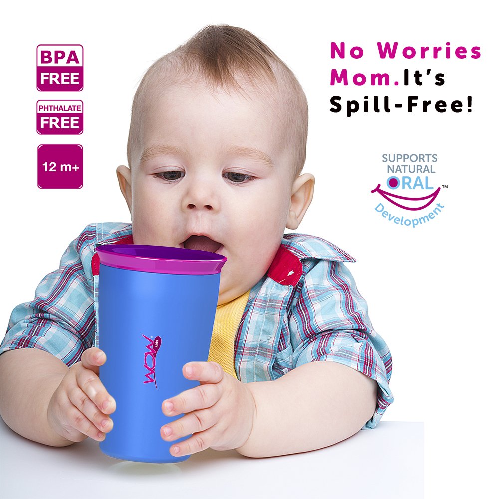 Wow Cup For Kids Original 360 Sippy Cup, Pink With Blue Lid, 9 Oz