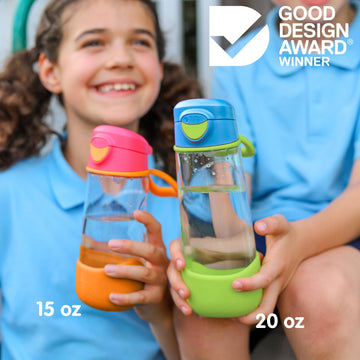 B.Box 15 Oz Sport Spout Kids Water Bottle For School, Sports, Travel, Daycare. Leakproof, Spill Proof, Dishwasher Safe. Easy Gri
